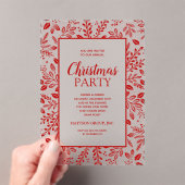 Elegante rode botanische Kerstfeest Acryl Uitnodigingen (Insitu (Draagbaar))