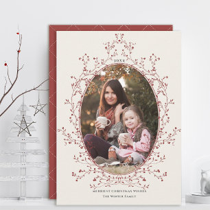 Elegante rode Bourgogne bes fram Christmas foto Feestdagenkaart