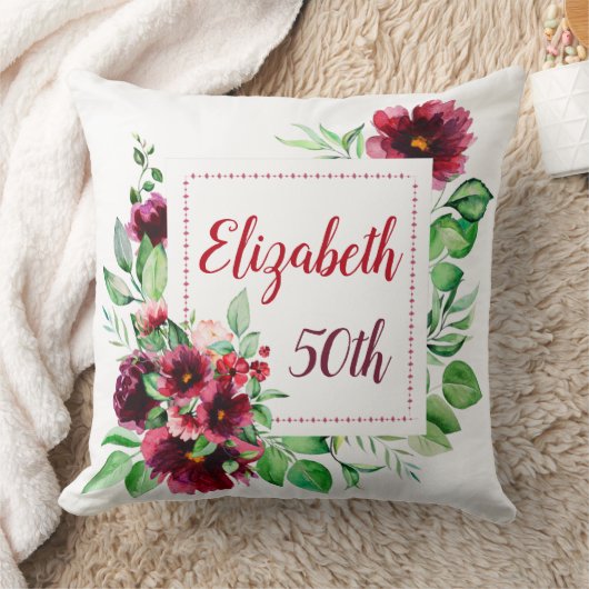 Elegante rode Bourgogne bloem 50e verjaardag Kussen (Deken)