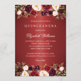 Elegante rode Bourgogne roos Quinceanera uitnodigi Kaart