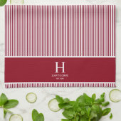 Elegante rode Bourgogne streep monogram naam Theedoek (Gevouwen)