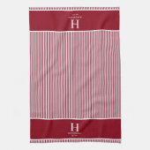 Elegante rode Bourgogne streep monogram naam Theedoek (Verticaal)