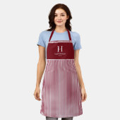 Elegante rode Bourgondië streep monogram naam Schort (Gedragen)