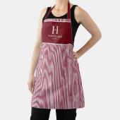 Elegante rode Bourgondië streep monogram naam Schort (Insitu)