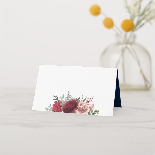 Elegante rode Bourgondische Blush Rozen bruiloft Plaatskaartje (Achterkant)