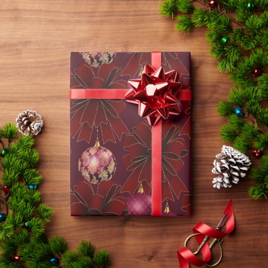 Elegante rode Bourgondische Bows Ornamenten Vakant Cadeaupapier (Feestdagen Geschenken)