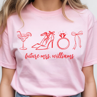 Elegante rode bruid wordt vrijgezellenfeest op maa t-shirt