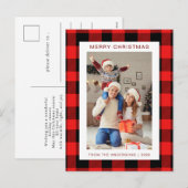 Elegante Rode Buffalo Plaid Kerstmis Familie 1 Fot Feestdagenkaart (Voorkant / Achterkant)
