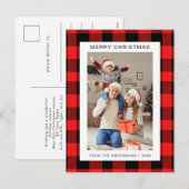 Elegante Rode Buffalo Plaid Kerstmis Familie 1 Fot Feestdagenkaart (Voorkant / Achterkant)