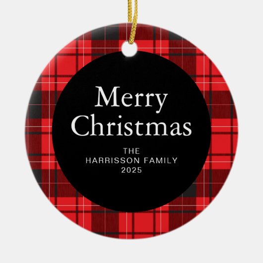 Elegante Rode Buffalo Plaid Kerstmis Familie 1 Fot Keramisch Ornament (Voorkant)