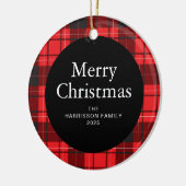Elegante Rode Buffalo Plaid Kerstmis Familie 1 Fot Keramisch Ornament (Links)