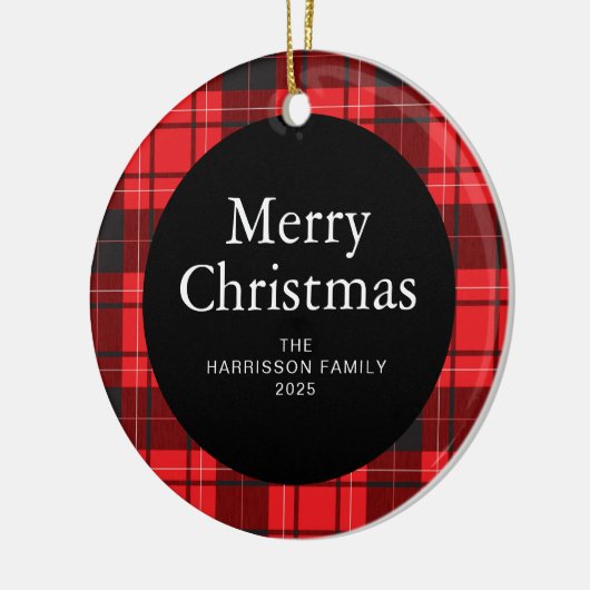 Elegante Rode Buffalo Plaid Kerstmis Familie 1 Fot Keramisch Ornament (Links)