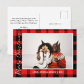 Elegante rode buffel geruite kerst paar foto feestdagenkaart (Voorkant / Achterkant)