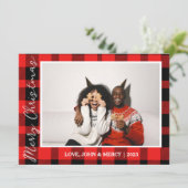 Elegante rode buffel geruite kerst paar foto feestdagenkaart (Staand voorkant)