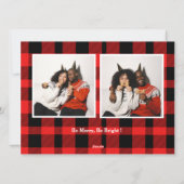 Elegante rode buffel geruite kerst paar foto feestdagenkaart (Achterkant)