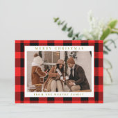 Elegante rode buffel gespeeld Kerstmis Familiefoto Feestdagenkaart (Staand voorkant)