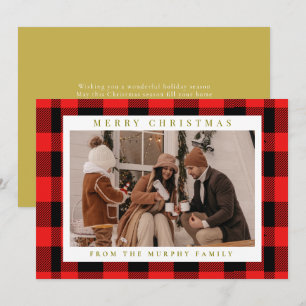 Elegante rode buffel gespeeld Kerstmis Familiefoto Feestdagenkaart