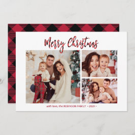 Elegante Rode Buffel Plaid 3 Multi Foto Kerstmis Feestdagenkaart