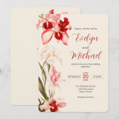 Elegante rode Cattleya Orchids Bloemen Huwelijk Kaart (Voorkant / Achterkant)