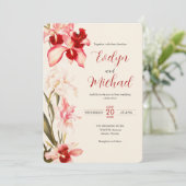 Elegante rode Cattleya Orchids Bloemen Huwelijk Kaart (Staand voorkant)