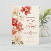 Elegante rode Cattleya Orchids Bloemen Huwelijk Kaart (Staand voorkant)