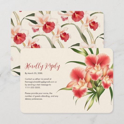 Elegante rode Cattleya Orchids Bloemen Huwelijk RSVP Kaartje