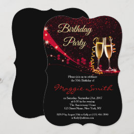 Elegante rode champagne verjaardagsfeestje uitnodi kaart