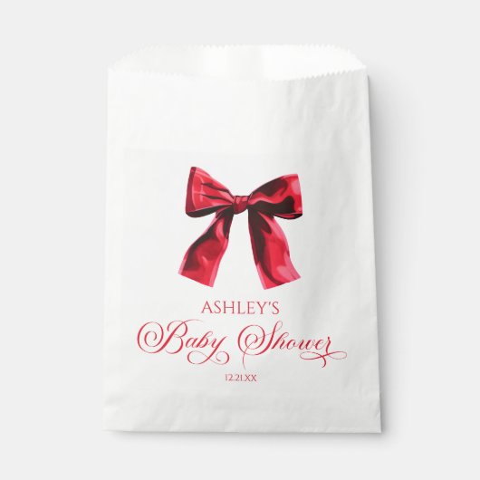 Elegante rode Coquette Bow Baby shower Bedankzakje (Voorkant)