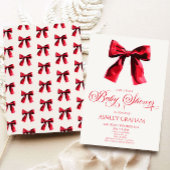 Elegante rode Coquette Bow Baby shower Kaart