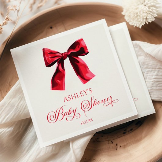 Elegante rode Coquette Bow Baby shower Servet