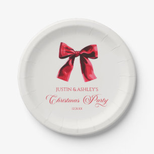 Elegante rode Coquette Bow Christmas Party Papieren Bordje