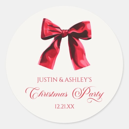 Elegante rode Coquette Bow Christmas Party Ronde Sticker (Voorkant)