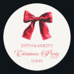 Elegante rode Coquette Bow Christmas Party Ronde Sticker<br><div class="desc">Dit is een elegante rode coquette boog kerstfeest gunst Stickers!</div>