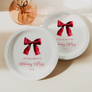 Elegante rode Coquette Bow Holiday Party Papieren Bordje