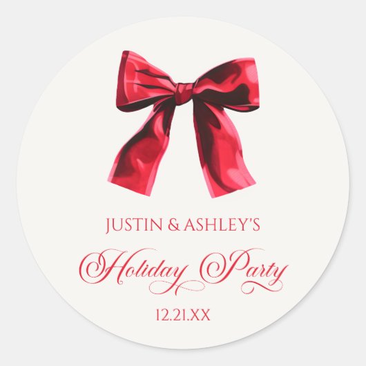 Elegante rode Coquette Bow Holiday Party Ronde Sticker (Voorkant)