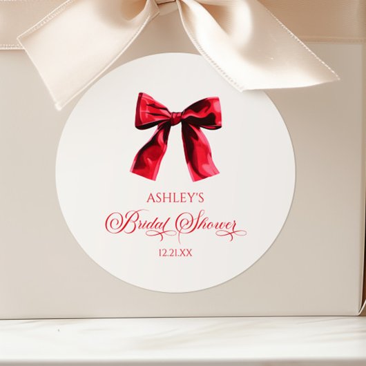 Elegante Rode Coquette Strik Bruidsfeest Ronde Sticker