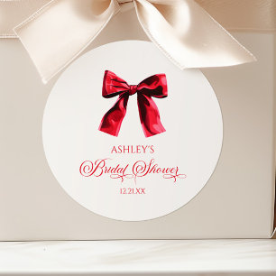 Elegante Rode Coquette Strik Bruiloft Feest Ronde Sticker