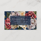 Elegante rode crème bloemen op marineblauw visitekaartje (Voorkant)
