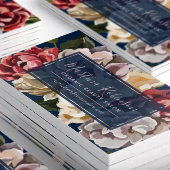 Elegante rode crème bloemen op marineblauw visitekaartje
