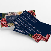 Elegante rode crème bloemen op marineblauw visitekaartje