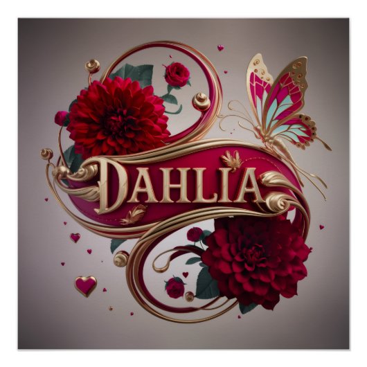 Elegante Rode Dahlia Bloem Kunst Perfect Poster (Voorkant)