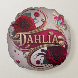 Elegante Rode Dahlia Bloem Kunst  Rond Kussen