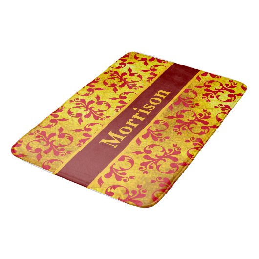 Elegante rode damast en gouden textuur badmat (Gekanteld)