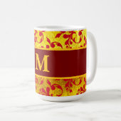 Elegante rode damast en gouden textuur koffiemok (Voorkant rechts)