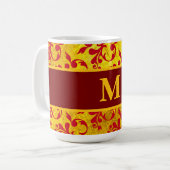 Elegante rode damast en gouden textuur koffiemok (Voorkant links)