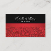 Elegante rode damast nageltechnicus visitekaartje (Voorkant)