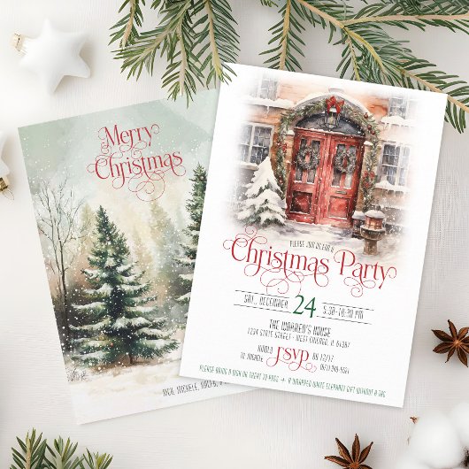 Elegante Rode Deur Vrolijk Kerstfeest Kaart