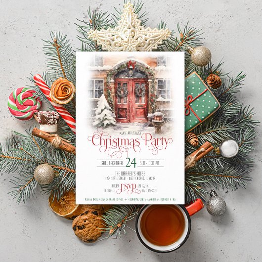 Elegante  Rode Deur Vrolijk Kerstfeest Kaart