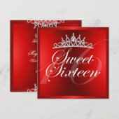 Elegante Rode Diamant Tiara Verjaardag Uitnodiging (Voorkant / Achterkant)