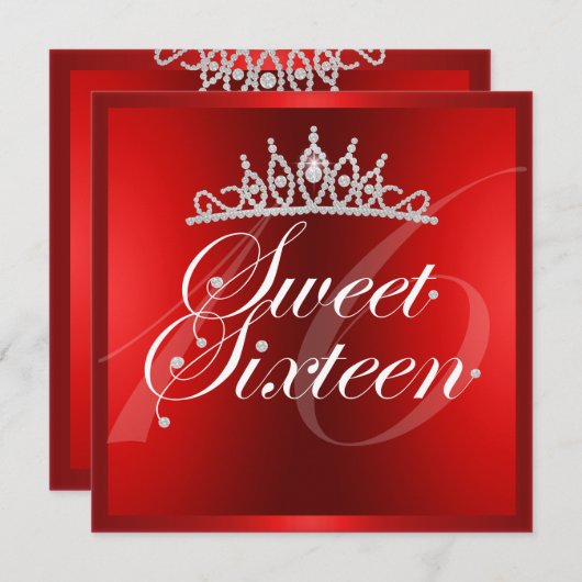 Elegante Rode Diamant Tiara Verjaardag Uitnodiging (Voorkant / Achterkant)